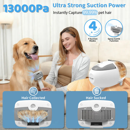 Pawimood 5-In-1 Pet Grooming Vacuum for Shedding Grooming, 13000PA Strong Suction Dog Grooming Kit with 2L Dust Cup, Professional Hair Removal and Home Cleaning Tool