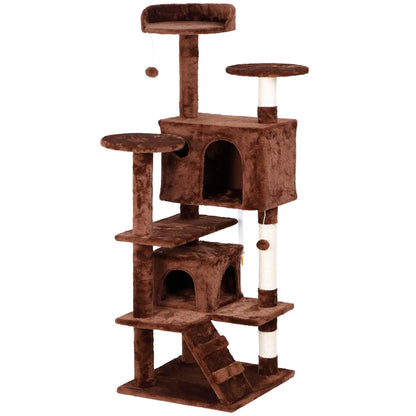 Segawe 55" Multi-Tier Cat Tree Condo - Plush Sisal Scratching Posts for Claw Sharpening, Secure Perches, 2 Cozy Hideaways for Medium Cats, Cool Room Decor, Apartment Stuff