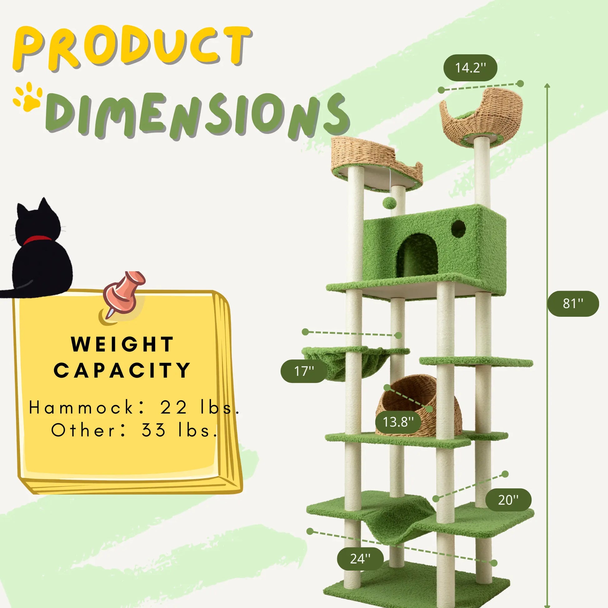 Muticor 57/74/81-Inch Cat Tree Tower with Wicker Baskets & Plush Lamb Wool Perches #Summervibes