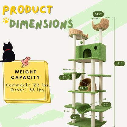 Muticor 57/74/81-Inch Cat Tree Tower with Wicker Baskets & Plush Lamb Wool Perches #Summervibes