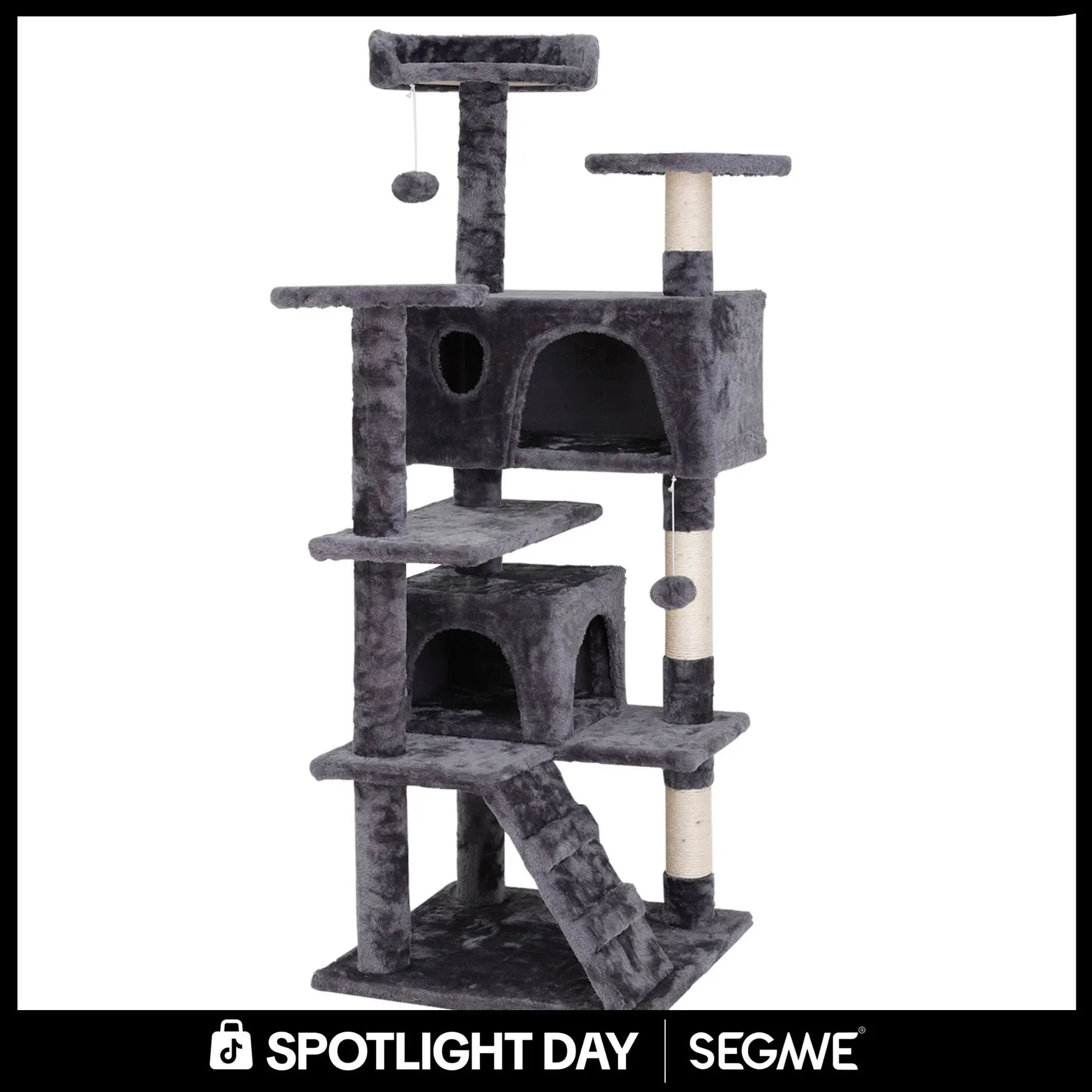 Segawe 55" Multi-Tier Cat Tree Condo - Plush Sisal Scratching Posts for Claw Sharpening, Secure Perches, 2 Cozy Hideaways for Medium Cats, Cool Room Decor, Apartment Stuff