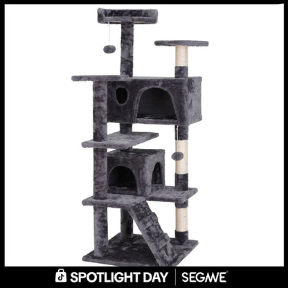 Segawe 55" Multi-Tier Cat Tree Condo - Plush Sisal Scratching Posts for Claw Sharpening, Secure Perches, 2 Cozy Hideaways for Medium Cats, Cool Room Decor, Apartment Stuff