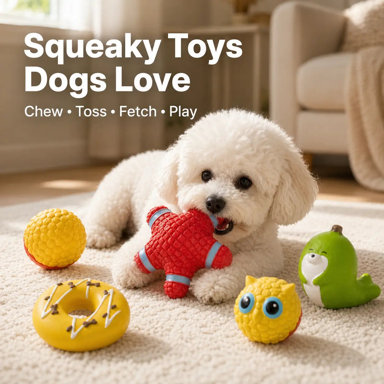 5PCS Squeaky Latex Dog Chew Set - Cute Soft Interactive Squeak Toys for Small-Medium Dogs, Fetch Accessories (Donut, Owl, Ball, Star, Seal) - Lightweight, Easy-To-Clean for Outdoor Play