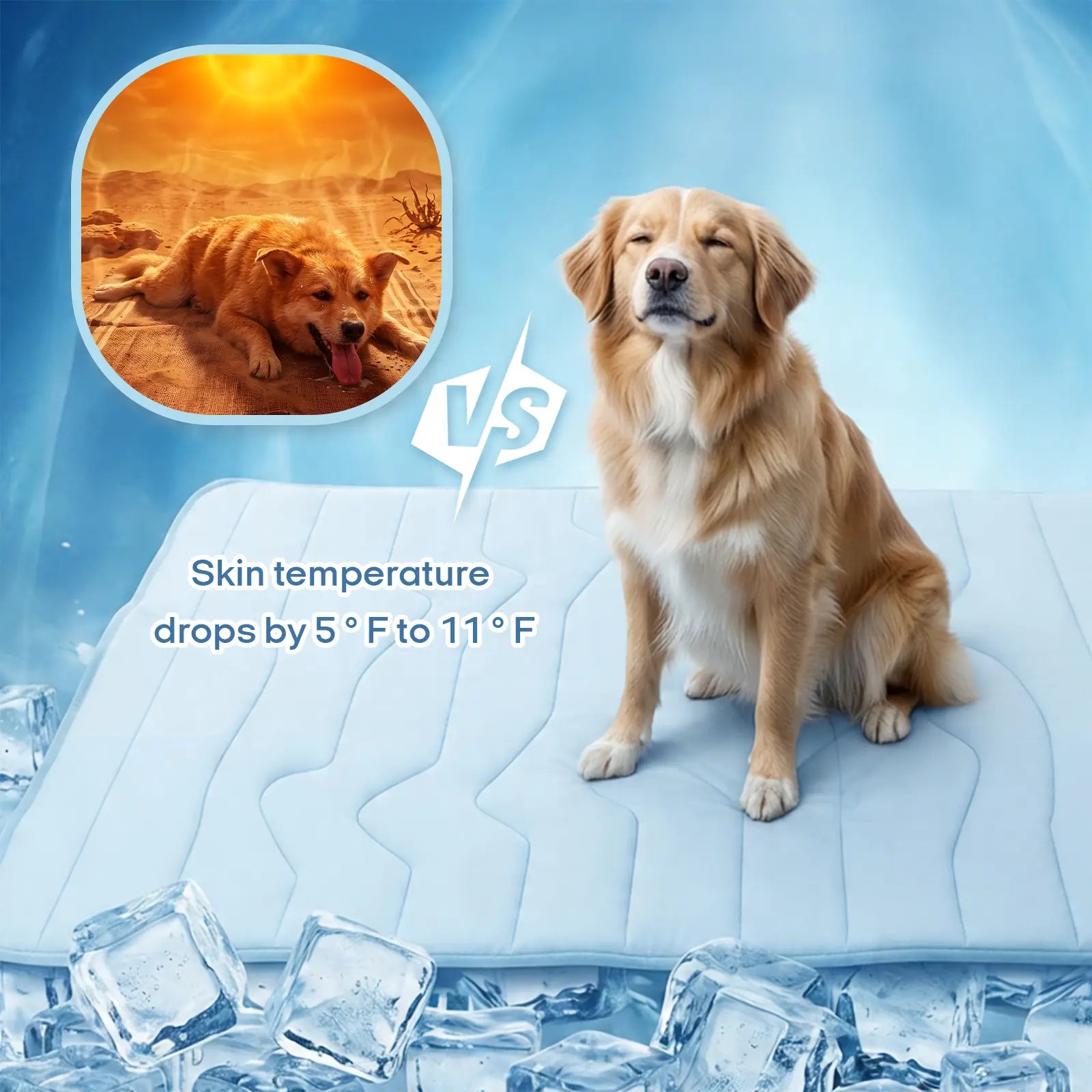 Vagascape Cooling Pet Mat, Eco-Friendly Cooling Pad for Large Dog, Summervibes Cooling Mats for Dog Bed ，Petloverspetand Cat House, Use in Crate, Tunk, Camping, Outdoors, Portable, Machine Washable, Durable, without Gel, Outdoorfun