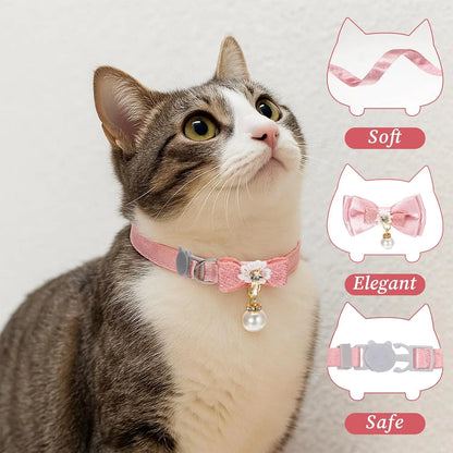 2Pack Adorable Cat Collar with Bow, Cute Kitten Collars for Girl Cats Pink Cat Bows & Accessories Breakaway Safety Cat Bowtie Collar(Style 1) Leash Cat Accessories