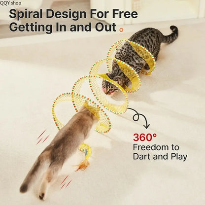 Spiral Tunnel Cat Toy, Collapsible Spring Cat Tunnel with Feather & Bell, 20 Inch Foldable Indoor Kitten Self Play Toy, Interactive Stimulating Pet Accessory, Durable Fun Play Tunnel for Indoor Cats & Small Pets