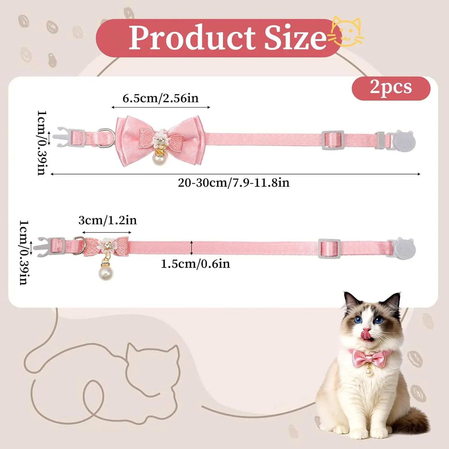 2Pack Adorable Cat Collar with Bow, Cute Kitten Collars for Girl Cats Pink Cat Bows & Accessories Breakaway Safety Cat Bowtie Collar(Style 1) Leash Cat Accessories