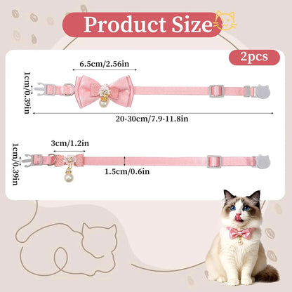 2Pack Adorable Cat Collar with Bow, Cute Kitten Collars for Girl Cats Pink Cat Bows & Accessories Breakaway Safety Cat Bowtie Collar(Style 1) Leash Cat Accessories