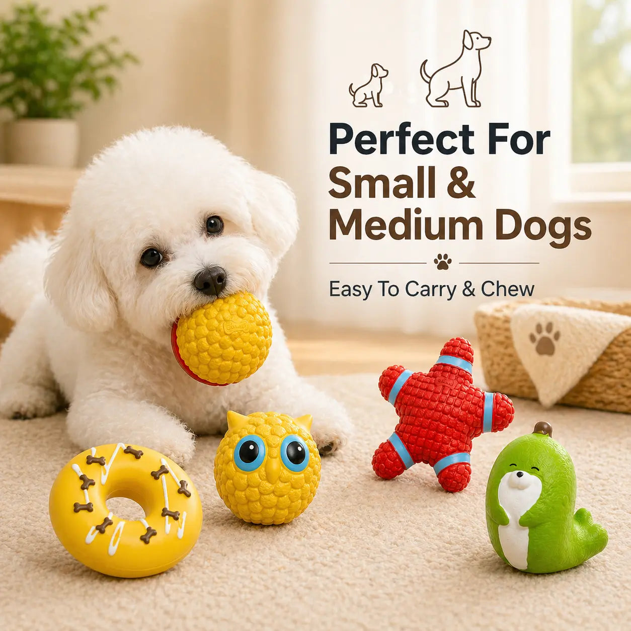 5PCS Squeaky Latex Dog Chew Set - Cute Soft Interactive Squeak Toys for Small-Medium Dogs, Fetch Accessories (Donut, Owl, Ball, Star, Seal) - Lightweight, Easy-To-Clean for Outdoor Play