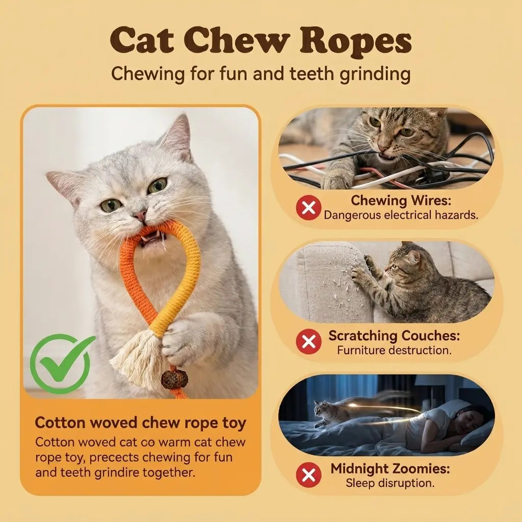 2-Pack Natural Cotton Cat Chew Ropes | Dental Teething Toy with Silvervine for Indoor Kittens