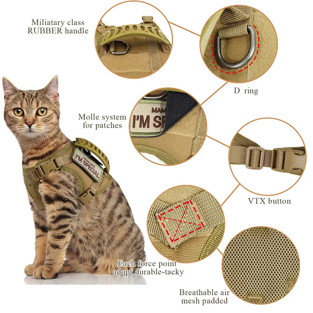 Tactical Dog Harness Set for Small Dogs and Cats -#Summervibes #Petlovers-Dog Vest Dog Leash with 2 Patches Dog Car Harness Outdoorfun