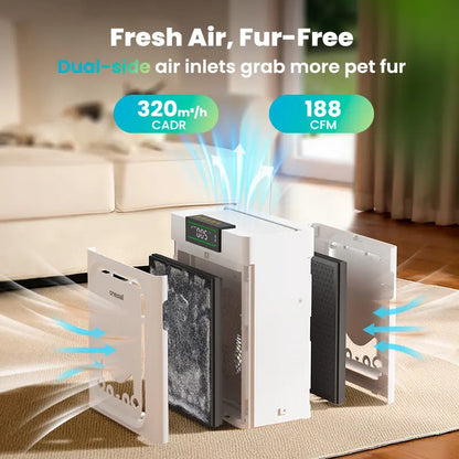 Oneisall Air Purifiers for Home Pets, 3-In-1 Washable HEPA Filter, Dual-Sided Filter with 200G Activated Carbon, Pet-Friendly Design – Pet Lock, Allergen Relief & Odor Removal Summervibes Petlovers