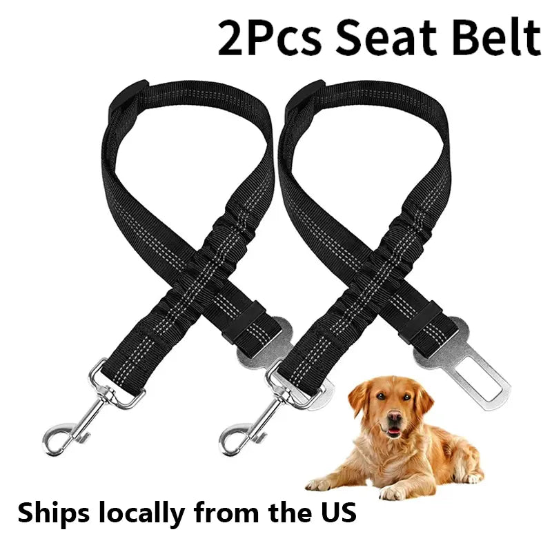 2-Pack Pet Dog & Cat Seat Belts for Cars, Adjustable Safety Leash/Harness Compatible with Vehicle Headrests