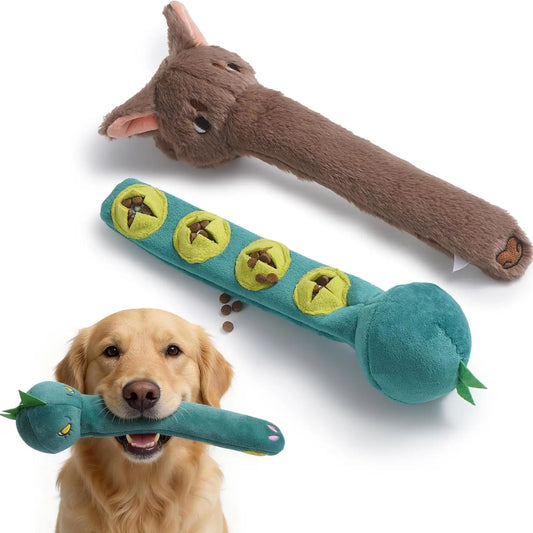 Nocciola 5 Pack Long Snout Squeaky Dog Toys, Plush Wild Animals with Crinkle Paper & Treat-Hiding Compartment, Interactive Fetch Toy for Aggressive Chewers & All Breeds