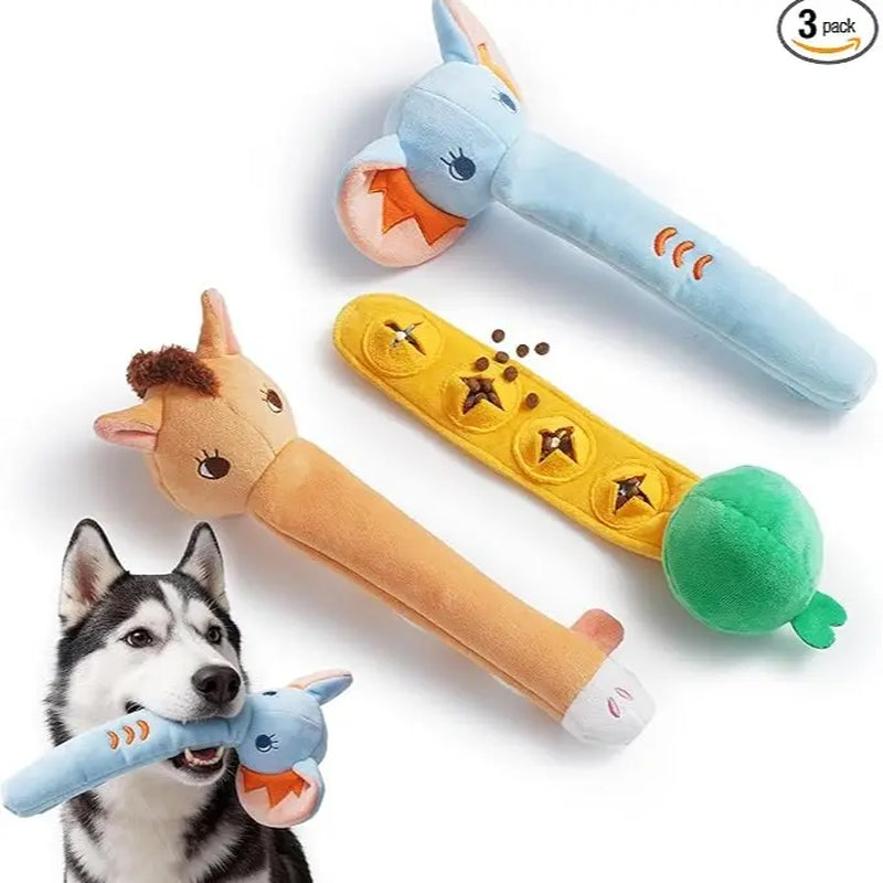 Nocciola 5 Pack Long Snout Squeaky Dog Toys, Plush Wild Animals with Crinkle Paper & Treat-Hiding Compartment, Interactive Fetch Toy for Aggressive Chewers & All Breeds