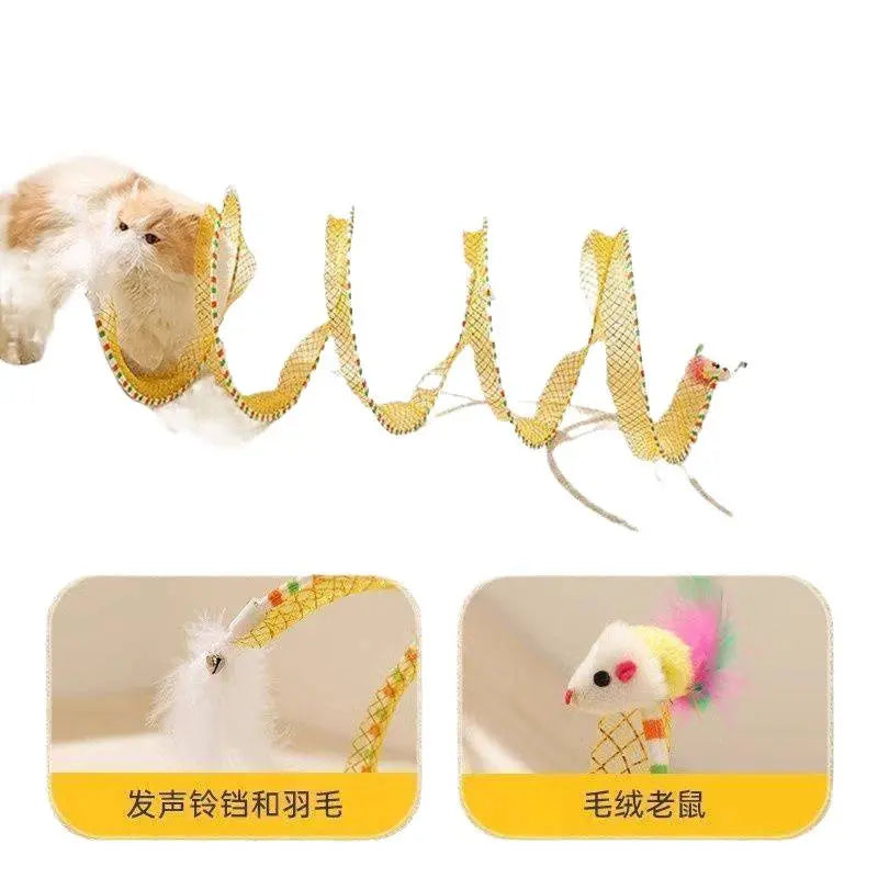 Spiral Tunnel Cat Toy, Collapsible Spring Cat Tunnel with Feather & Bell, 20 Inch Foldable Indoor Kitten Self Play Toy, Interactive Stimulating Pet Accessory, Durable Fun Play Tunnel for Indoor Cats & Small Pets