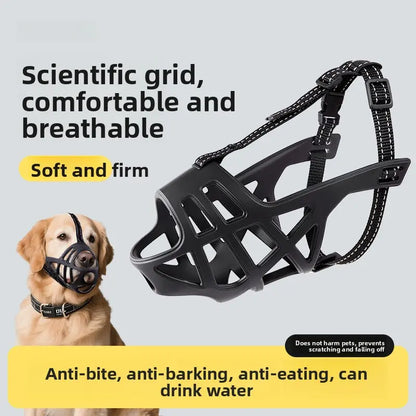 Adjustable Reflective Dog Muzzle Breathable Anti-Bite Anti-Bark No Chew for Large Medium Small Dogs