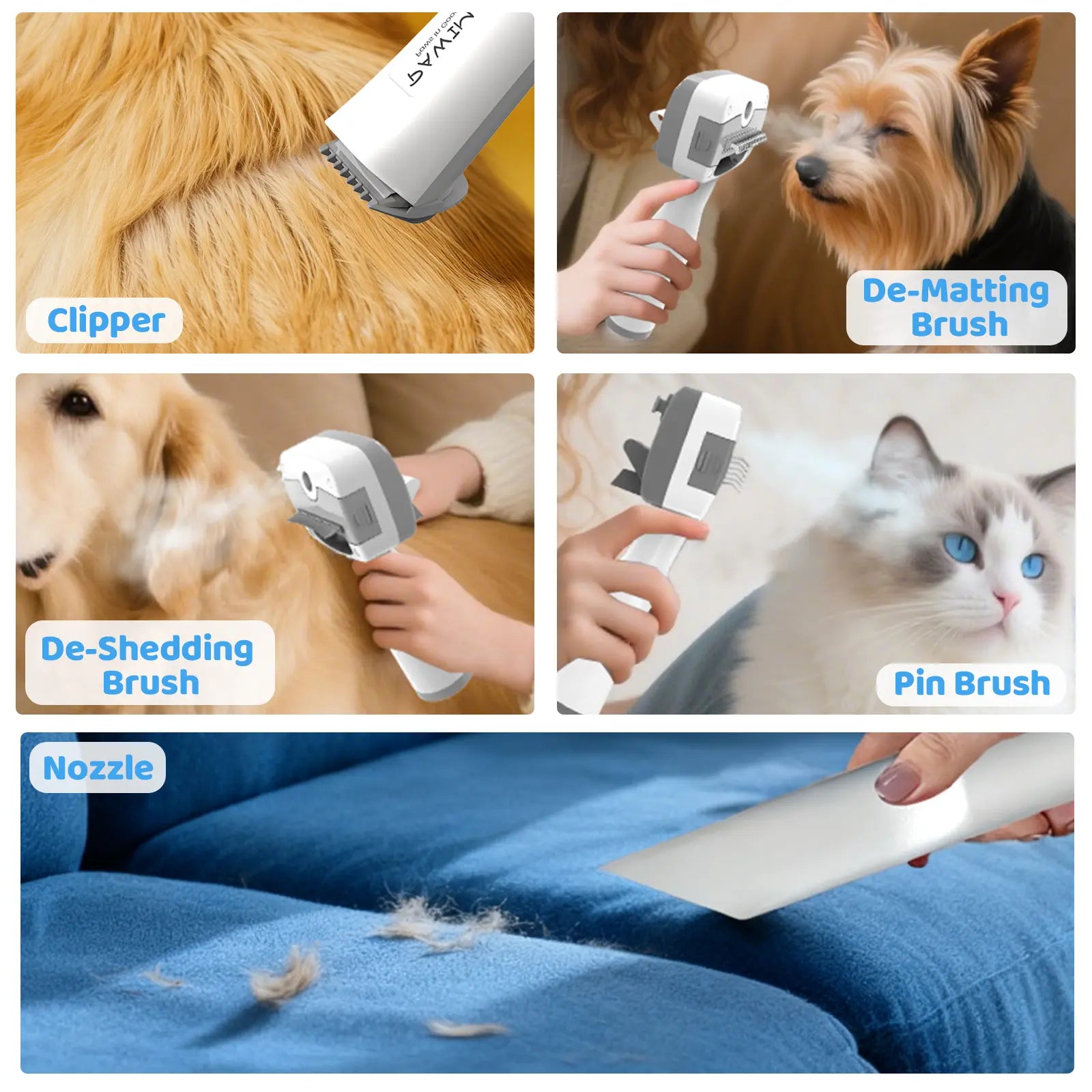 Pawimood 5-In-1 Pet Grooming Vacuum for Shedding Grooming, 13000PA Strong Suction Dog Grooming Kit with 2L Dust Cup, Professional Hair Removal and Home Cleaning Tool