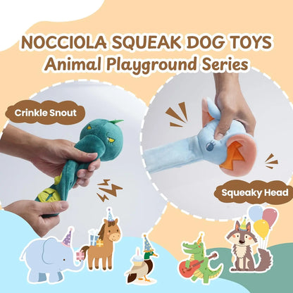 Nocciola 5 Pack Long Snout Squeaky Dog Toys, Plush Wild Animals with Crinkle Paper & Treat-Hiding Compartment, Interactive Fetch Toy for Aggressive Chewers & All Breeds