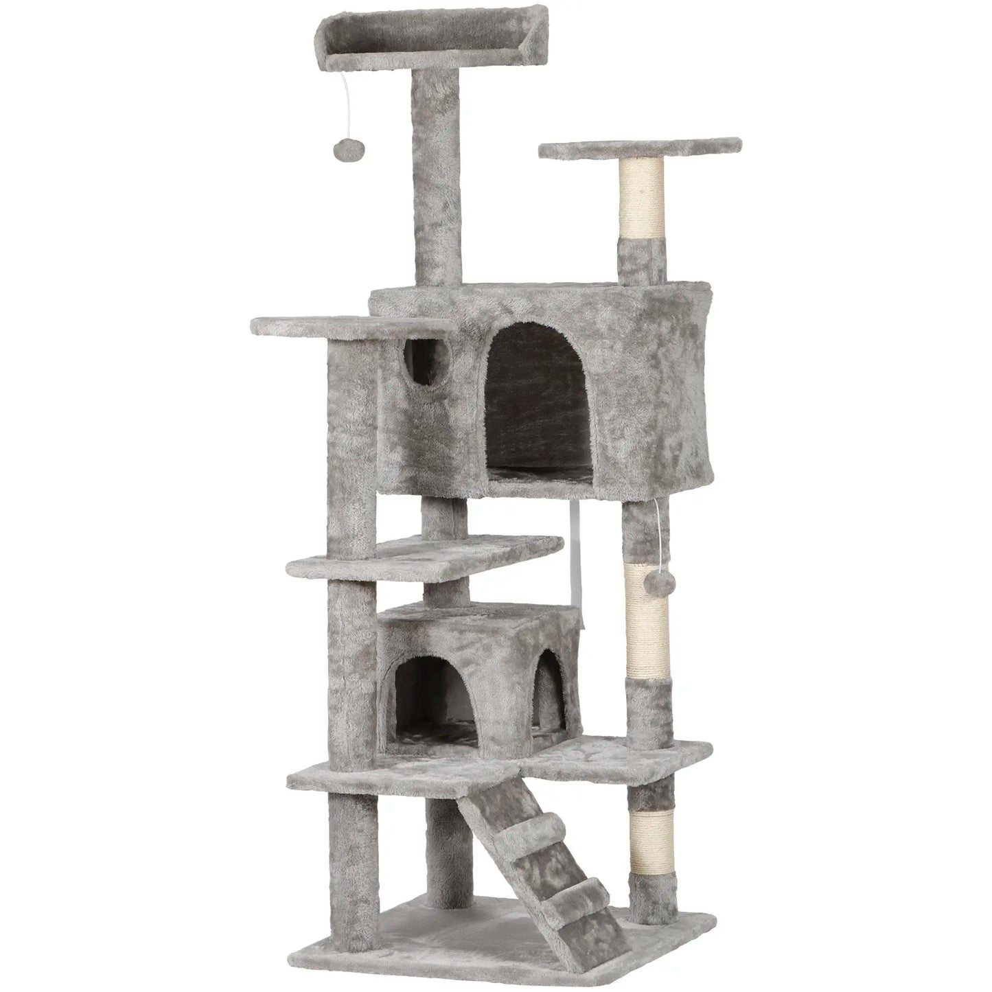 Segawe 55" Multi-Tier Cat Tree Condo - Plush Sisal Scratching Posts for Claw Sharpening, Secure Perches, 2 Cozy Hideaways for Medium Cats, Cool Room Decor, Apartment Stuff