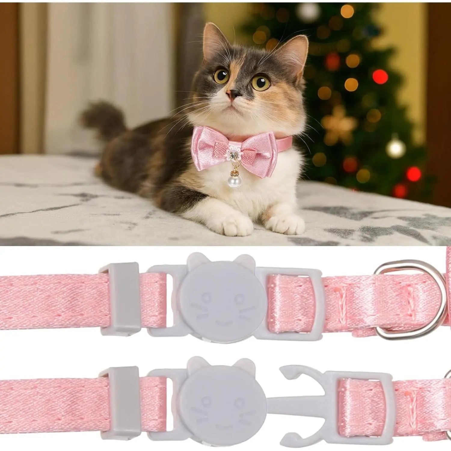 2Pack Adorable Cat Collar with Bow, Cute Kitten Collars for Girl Cats Pink Cat Bows & Accessories Breakaway Safety Cat Bowtie Collar(Style 1) Leash Cat Accessories