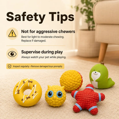 5PCS Squeaky Latex Dog Chew Set - Cute Soft Interactive Squeak Toys for Small-Medium Dogs, Fetch Accessories (Donut, Owl, Ball, Star, Seal) - Lightweight, Easy-To-Clean for Outdoor Play