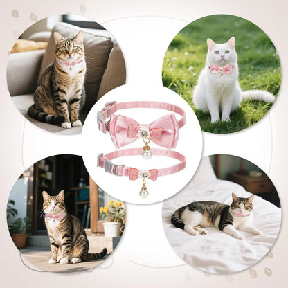 2Pack Adorable Cat Collar with Bow, Cute Kitten Collars for Girl Cats Pink Cat Bows & Accessories Breakaway Safety Cat Bowtie Collar(Style 1) Leash Cat Accessories