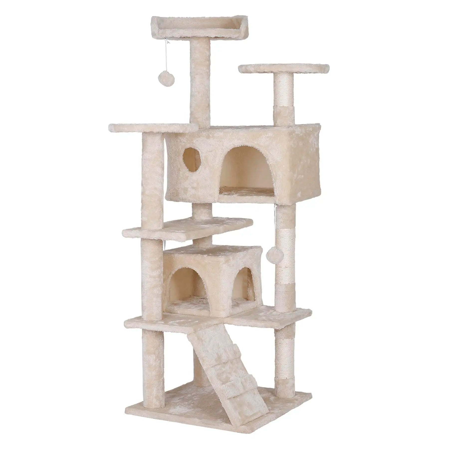 Segawe 55" Multi-Tier Cat Tree Condo - Plush Sisal Scratching Posts for Claw Sharpening, Secure Perches, 2 Cozy Hideaways for Medium Cats, Cool Room Decor, Apartment Stuff