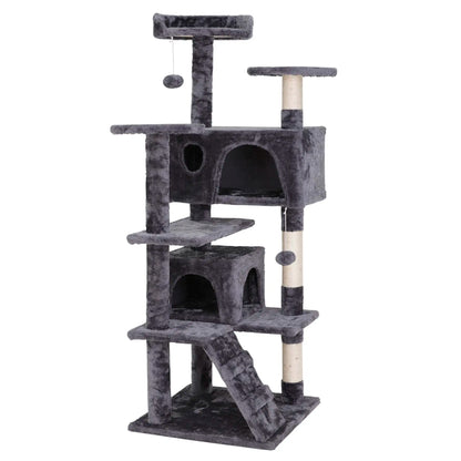 Segawe 55" Multi-Tier Cat Tree Condo - Plush Sisal Scratching Posts for Claw Sharpening, Secure Perches, 2 Cozy Hideaways for Medium Cats, Cool Room Decor, Apartment Stuff