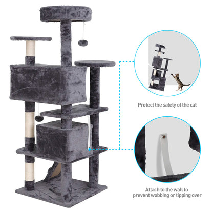 Segawe 55" Multi-Tier Cat Tree Condo - Plush Sisal Scratching Posts for Claw Sharpening, Secure Perches, 2 Cozy Hideaways for Medium Cats, Cool Room Decor, Apartment Stuff