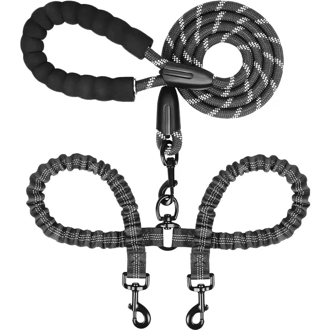 Pipidodo Dual Dog Leash with Shock Absorber, Tangle-Free 360° Swivel, Comfortable Padded Handle for Walking 2 Dogs No Pull