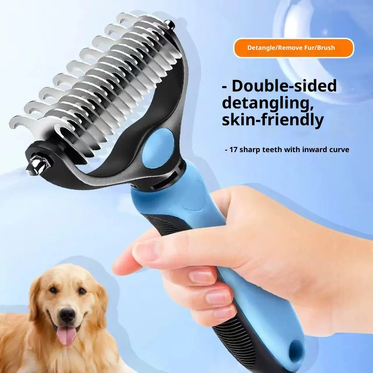 Pain-Free Dematting Undercoat Rake for Pets - Double-Sided Shedding Brush and Effective Tangle Remover Tool for Dogs and Cats, Reducing Loose Hair and Mats Effortlessly