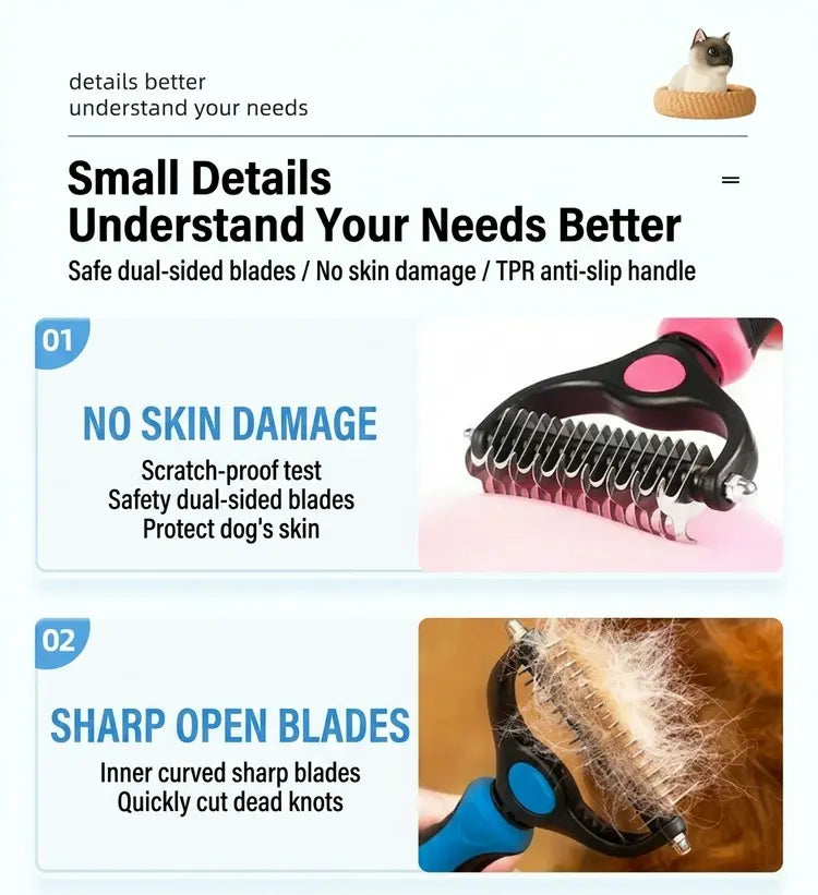 Pain-Free Dematting Undercoat Rake for Pets - Double-Sided Shedding Brush and Effective Tangle Remover Tool for Dogs and Cats, Reducing Loose Hair and Mats Effortlessly