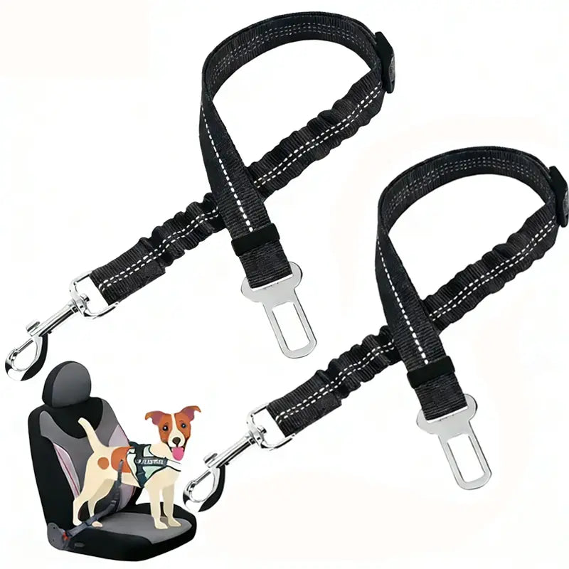 2-Pack Pet Dog & Cat Seat Belts for Cars, Adjustable Safety Leash/Harness Compatible with Vehicle Headrests