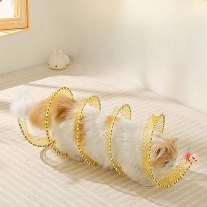 Spiral Tunnel Cat Toy, Collapsible Spring Cat Tunnel with Feather & Bell, 20 Inch Foldable Indoor Kitten Self Play Toy, Interactive Stimulating Pet Accessory, Durable Fun Play Tunnel for Indoor Cats & Small Pets