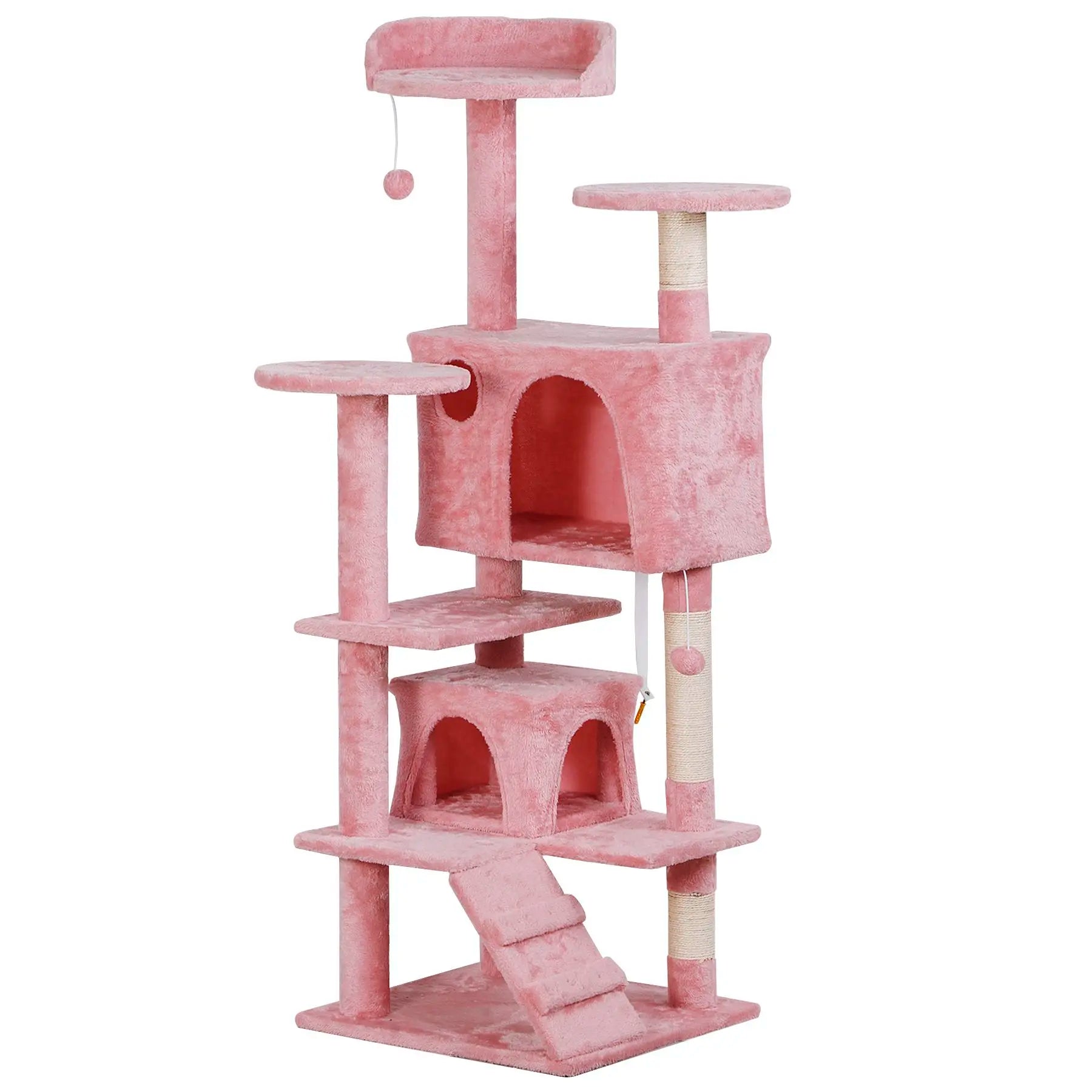 Segawe 55" Multi-Tier Cat Tree Condo - Plush Sisal Scratching Posts for Claw Sharpening, Secure Perches, 2 Cozy Hideaways for Medium Cats, Cool Room Decor, Apartment Stuff