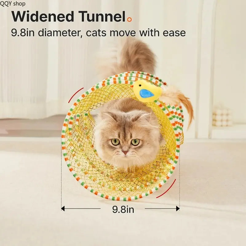 Spiral Tunnel Cat Toy, Collapsible Spring Cat Tunnel with Feather & Bell, 20 Inch Foldable Indoor Kitten Self Play Toy, Interactive Stimulating Pet Accessory, Durable Fun Play Tunnel for Indoor Cats & Small Pets
