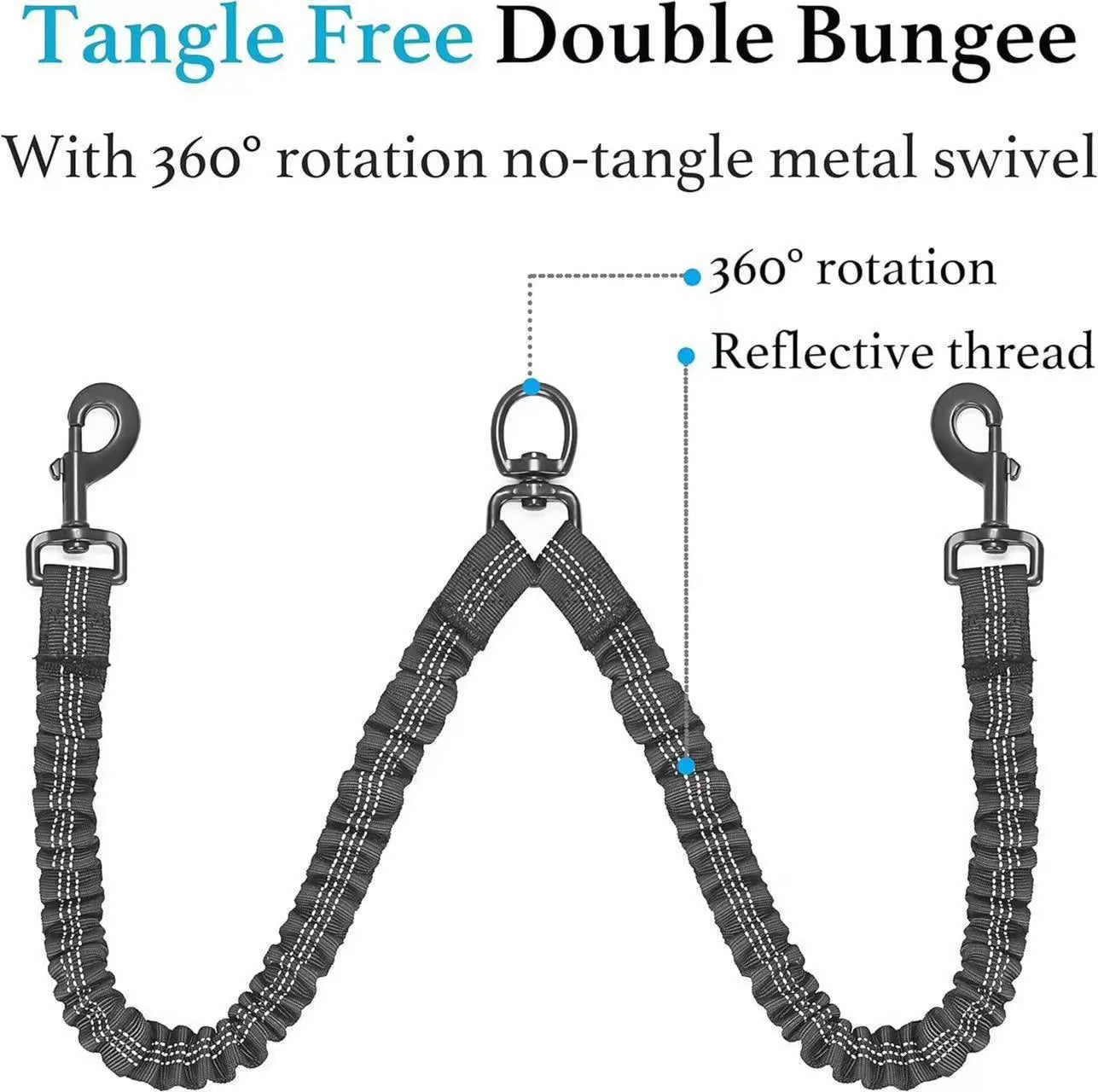 Pipidodo Dual Dog Leash with Shock Absorber, Tangle-Free 360° Swivel, Comfortable Padded Handle for Walking 2 Dogs No Pull