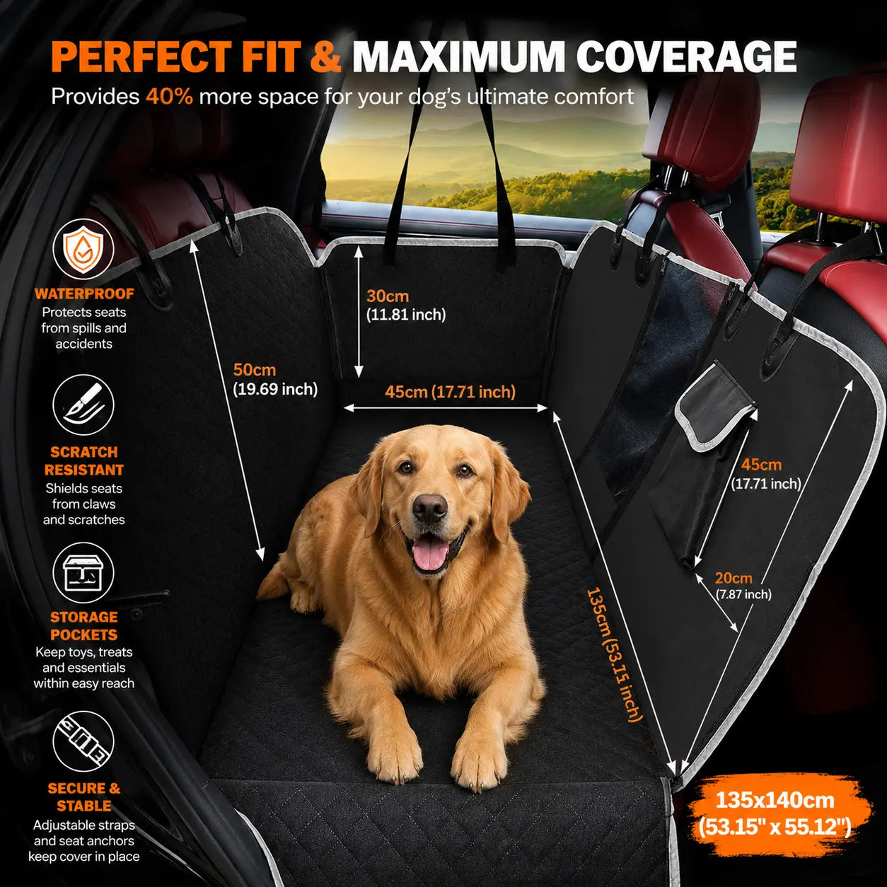 Waterproof Dog Car Seat Cover for Back Seat with Mesh Window, Nonslip Pet Hammock Back Seat Protector, Scratch-Resistant & Durable Rear Seat Cover, Easy to Clean, Universal Fit for Cars & Suvs #Summervibes