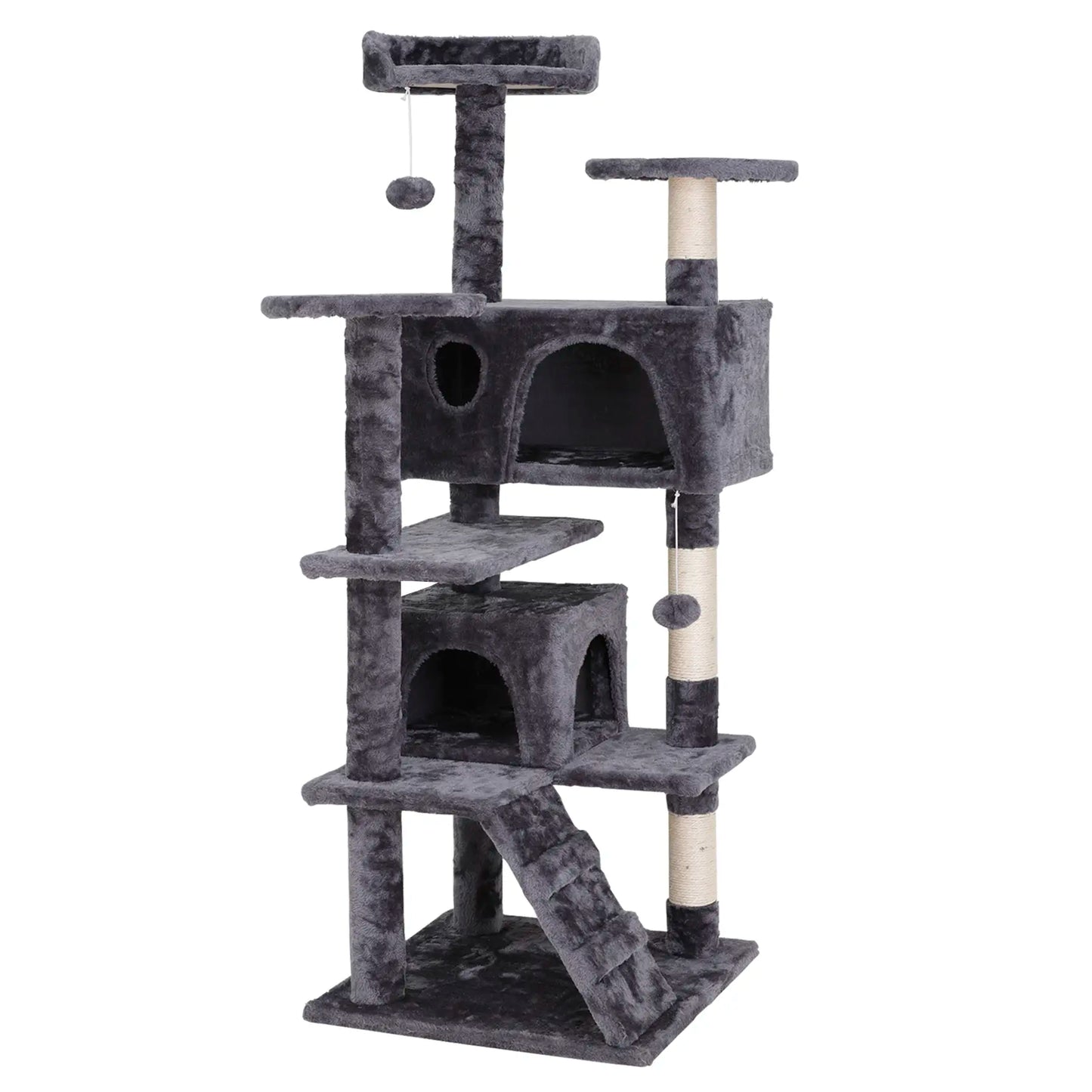 Segawe 55" Multi-Tier Cat Tree Condo - Plush Sisal Scratching Posts for Claw Sharpening, Secure Perches, 2 Cozy Hideaways for Medium Cats, Cool Room Decor, Apartment Stuff