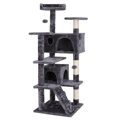 Segawe 55" Multi-Tier Cat Tree Condo - Plush Sisal Scratching Posts for Claw Sharpening, Secure Perches, 2 Cozy Hideaways for Medium Cats, Cool Room Decor, Apartment Stuff