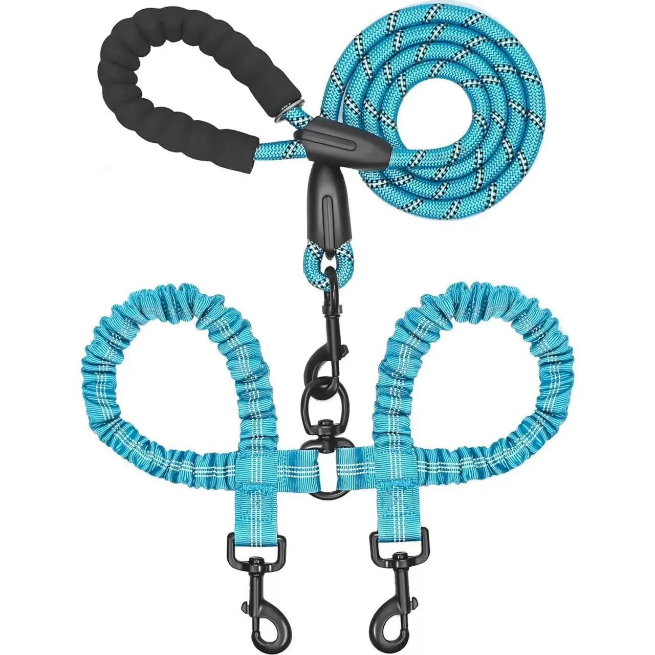 Pipidodo Dual Dog Leash with Shock Absorber, Tangle-Free 360° Swivel, Comfortable Padded Handle for Walking 2 Dogs No Pull