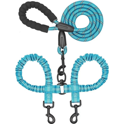 Pipidodo Dual Dog Leash with Shock Absorber, Tangle-Free 360° Swivel, Comfortable Padded Handle for Walking 2 Dogs No Pull