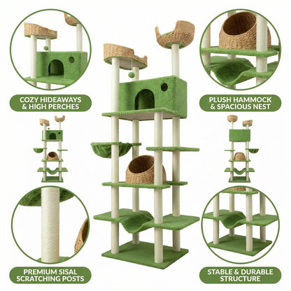Muticor 57/74/81-Inch Cat Tree Tower with Wicker Baskets & Plush Lamb Wool Perches #Summervibes