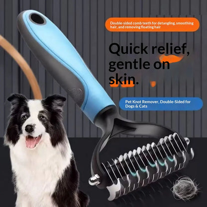 Pain-Free Dematting Undercoat Rake for Pets - Double-Sided Shedding Brush and Effective Tangle Remover Tool for Dogs and Cats, Reducing Loose Hair and Mats Effortlessly