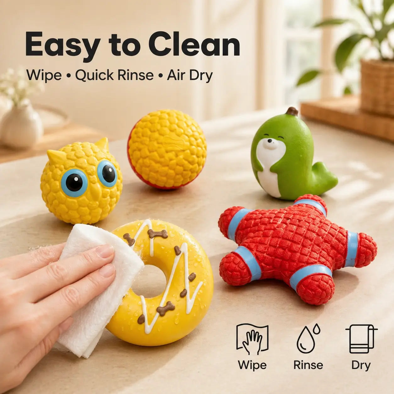 5PCS Squeaky Latex Dog Chew Set - Cute Soft Interactive Squeak Toys for Small-Medium Dogs, Fetch Accessories (Donut, Owl, Ball, Star, Seal) - Lightweight, Easy-To-Clean for Outdoor Play